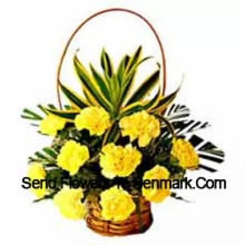 Basket Of 11 Yellow Carnations