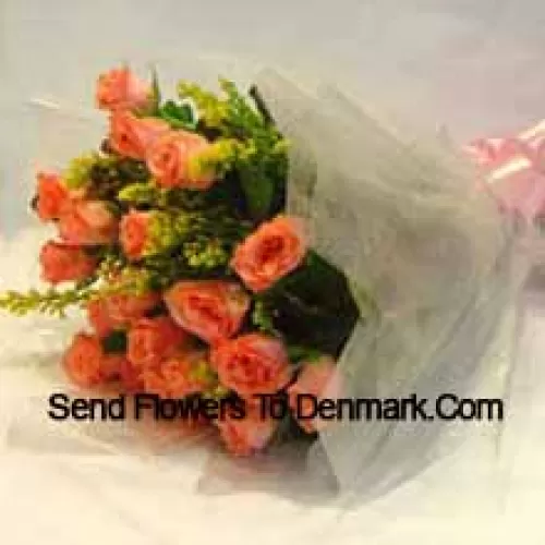 Bunch Of 19 Orange Roses With Seasonal Fillers