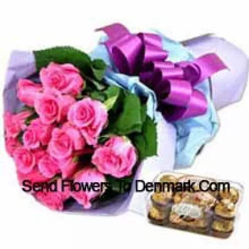 Bunch Of 11 Pink Roses With 16 Pcs Ferrero Rocher